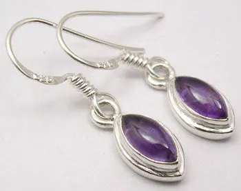 Solid Silver Amethyst Double Framed Marquise Drop Earrings