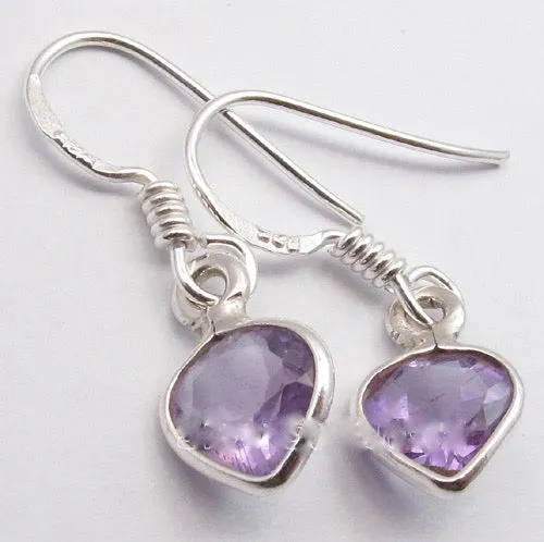 Solid Silver Amethyst Mini Reverse Tear-Drop Drop Earrings