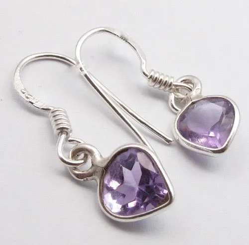 Solid Silver Amethyst Mini Reverse Tear-Drop Drop Earrings