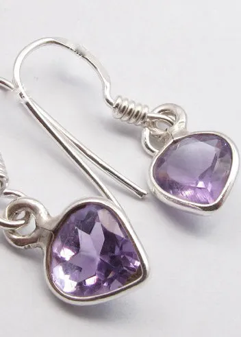 Solid Silver Amethyst Mini Reverse Tear-Drop Drop Earrings