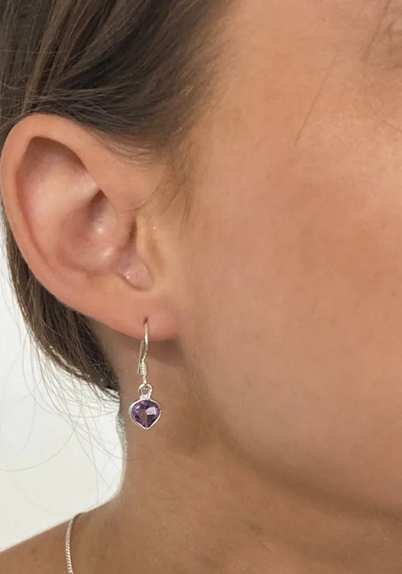 Solid Silver Amethyst Mini Reverse Tear-Drop Drop Earrings