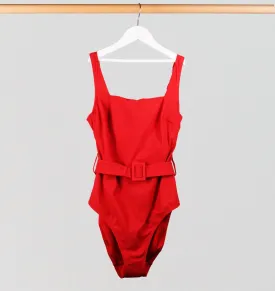 Square neck belted one piece [Venetian Red]