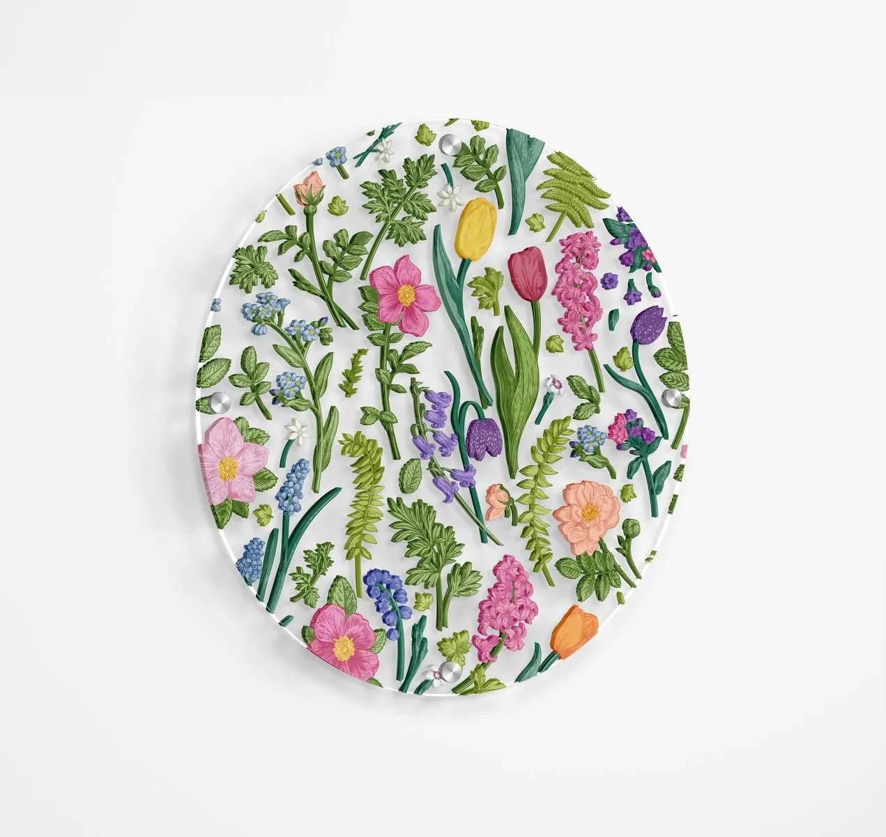 Summer Flowers Printed Transparent Acrylic Circle