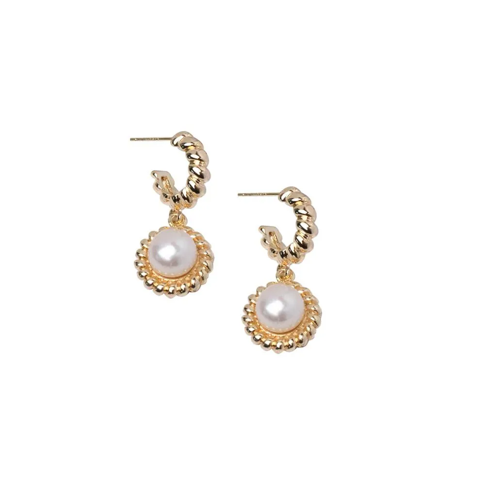 Twisted Hoop Pearl Earrings