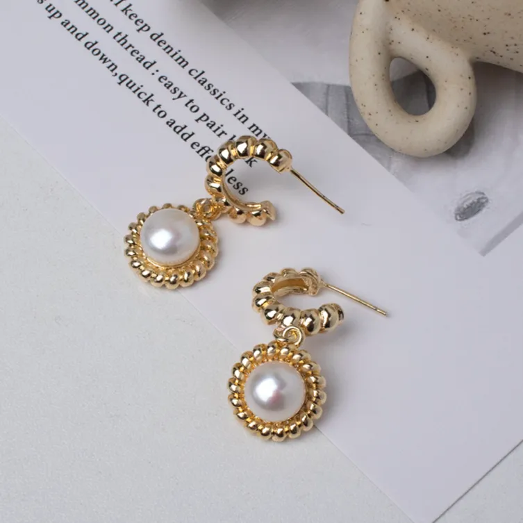 Twisted Hoop Pearl Earrings