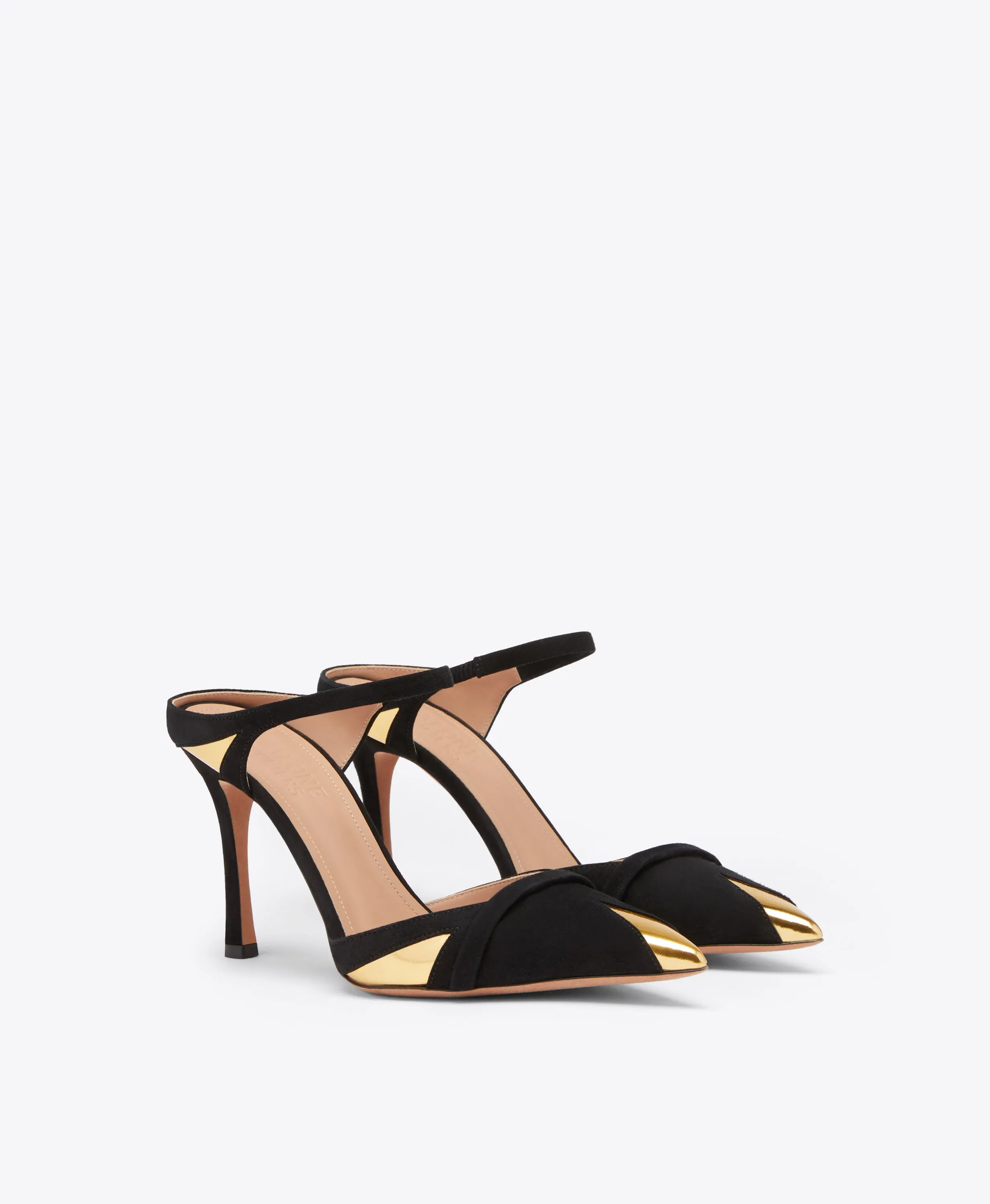 Uma 90 Black & Gold Suede Mules