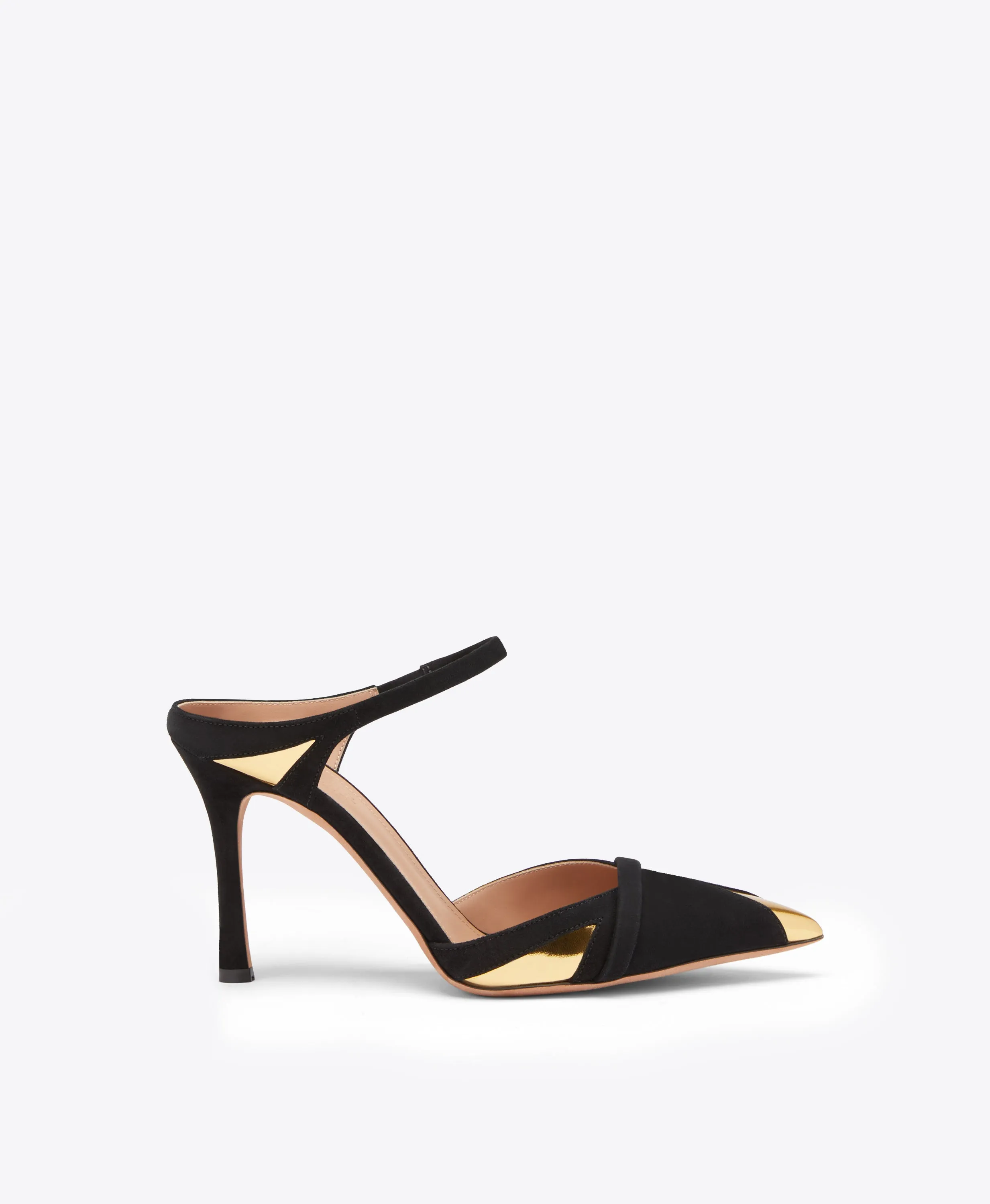 Uma 90 Black & Gold Suede Mules