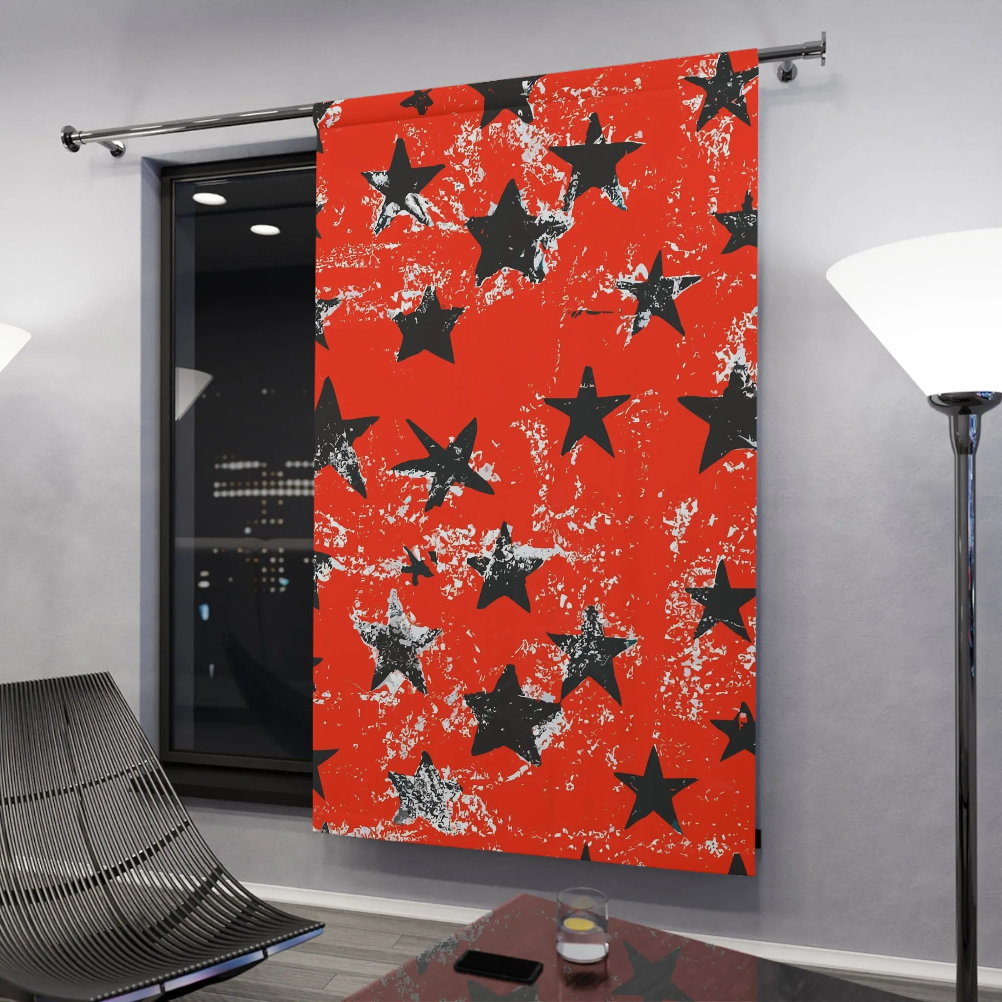 Vampire Art Grunge Goth Red and Black Stars Blackout Window Curtains (1 Piece)