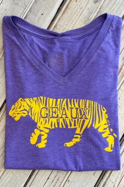 Women's T-Shirt V-Neck Geaux Tigers