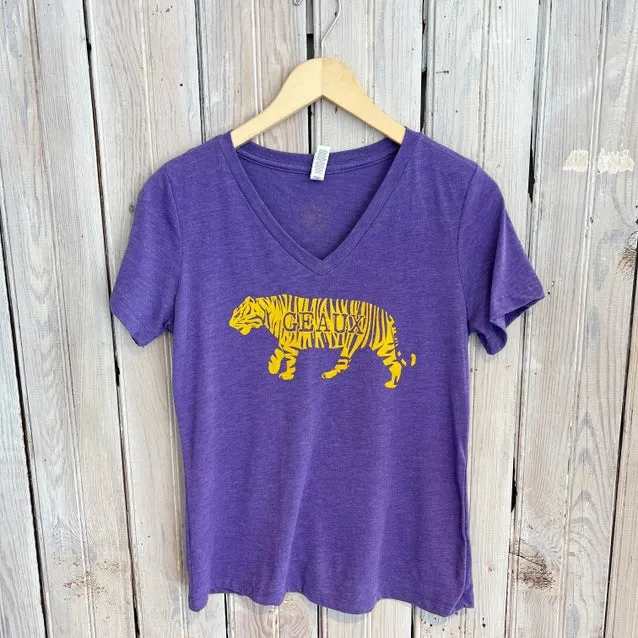 Women's T-Shirt V-Neck Geaux Tigers