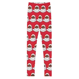 Youth Leggings African American Santa Red